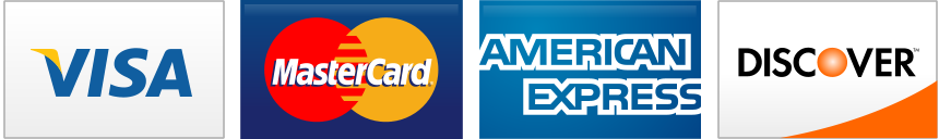 Visa Mastercard Amercian Express and Discover Credit Cards Accepted